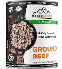 MOUNTAIN ESSENTIALS All Natural Canned Ground Beef 28 Oz – Fully Cooked, Ready to Eat Hamburger Meat – Pantry Staple ...