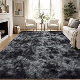 PLHXFR 8x10 Area Rugs Living Room: Fluffy Bedroom Soft Shag Rug Black Grey | Upgrade Non-Slip High Pile Carpet Fuzzy ...