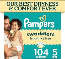 Pampers Swaddlers Diapers, Size 5 (20-37 lbs), 104 Count, Fragrance Free, Hypoallergenic, Absorbent, Pediatrician Rec...