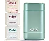 Wild Aluminum Free Deodorant Starter Kit - Refillable Stick Deodorant with Aqua Applicator Case & Vegan Refill Variet...