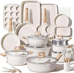 CAROTE 44pcs Pots and Pans, Nonstick Cookware Sets with Bakeware | Induction Cooking Set with Kitchen Knife Set & Egg...