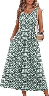 WIHOLL Summer Dresses for Women Flowy Casual Midi Dress Beach Vacation Sundresses with Pockets