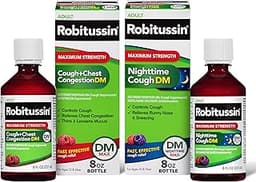 Robitussin DM Max Cough Plus Chest Congestion and Robitussin Maximum Strength Nighttime Cough DM, Adult Formulas - 2 ...
