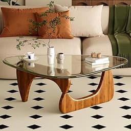 Coffee Table for Living Room Mid Century Modern Center Table with Glass Top,32 Inch, Walnut Transparent