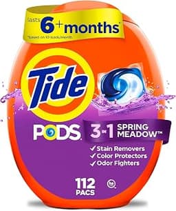 Tide PODS laundry detergent pacs, 3-in-1 Stain Remover, Odor Fighter, Color Protector, 112 Count, HE compatible, Spri...