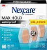 Nexcare Max Hold Waterproof Bandages, Stays On for 48 Hours, Flexible Bandages for Fingers, Knees and Heels - 60 Pack...