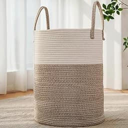 JMvicyroam 60L Cotton Rope Laundry Basket Hamper, Brown | Collapsible Laundry Basket, Reinforced Handles, Freestandin...