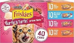 Purina Friskies Gravy Wet Cat Food Variety Pack, Surfin’ and Turfin’ Prime Filets Favorites - (Pack of 40) 5.5 oz. Cans