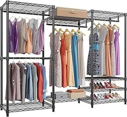 VIPEK V5 Heavy Duty Clothes Rack, Portable Closet Wardrobe with 4 Hanging Rods & 8 Shelves, Freestanding Adjustable G...