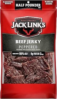 Jack Link's Beef Jerky, Peppered, Half Pounder Large Jerky Bag - Flavorful Meat Snack, Ready to Eat Protein Snacks wi...