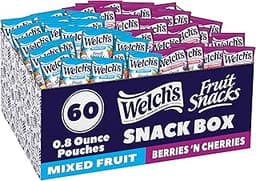 Welch's Fruit Snacks, Mixed Fruit & Berries 'N Cherries Snack Box, Gluten Free, 0.8oz Snack Packs (Pack of 60)