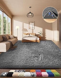 Ophanie Area Rugs for Living Room Bedroom, Washable Non-Slip Fluffy Soft Grey Shag Carpet, Indoor Floor Gray 4x6 Fuzz...