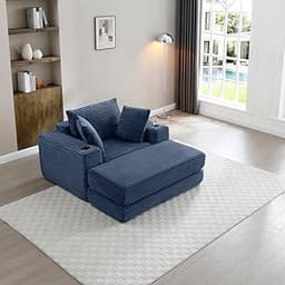 Eafurn 52.4" Oversized Chaise Lounge Indoor with Foldable Ottoman Convertible Boneless Sleeper Sofa Bed, Deep Seat Lo...