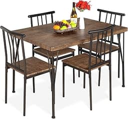 Best Choice Products 5-Piece Metal and Wood Indoor Modern Rectangular Dining Table Furniture Set for Kitchen, Dining ...