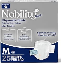 Nobility Medium Adult Diapers for Women and Men, 25 Count, White | Max Absorbency Breathable Disposable Protective Br...