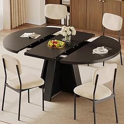 5-Piece Extendable Round Dining Table Set for 4-6, 43.3"-59" Modern Kitchen Table and 4 Upholstered Chairs, Round Din...