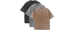 3 Pcs Men's Oversized Heavy Cotton Summer T-Shirts Vintage Tee Loose Fit Short Sleeve Casual Tshirts for Men Women