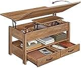 VASAGLE Coffee Table Lift Top, 3 in 1 Center Table with Storage, Gas Spring, 2 Drawers and 3 Hidden Compartments, Ope...