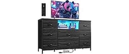 Black Dresser for Bedroom with LED Lights & Charging Station, Dresser TV Stand for Bedroom with 8 Drawer for 55 inch ...