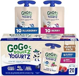GoGo squeeZ yogurtZ Variety Pack, Blueberry & Berry, 3 oz (Pack of 20), Kids Snacks Made from Real Yogurt and Fruit, ...