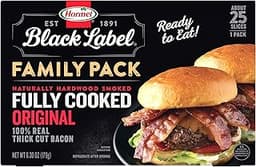 HORMEL BLACK LABEL Thick Cut Bacon, Fully Cooked Bacon, Gluten-Free Snacks, Family Pack - 6.3oz