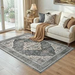 5x7 Area Rugs for Living Room: Washable Rugs Vintage Floral Carpet for Bedroom Office Dining Room Nursery, Non Slip S...