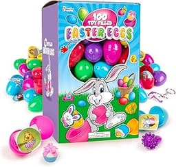 Giraffe 100 Pack Prefilled Easter Eggs Bulk - Multi Color Plastic Filled Easter Eggs for Kids with Toy Filled Slap Br...