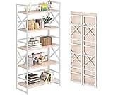 4NM 5 Tiers No Assembly Book Shelves, 51.2" H Folding Bookshelf Bookcase Open Industrial Foldable Shelves for Bedroom...