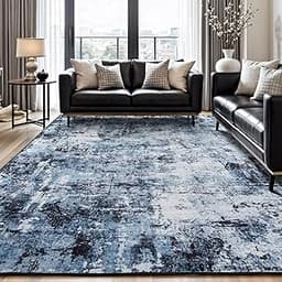 Rugflix 8x10 Area Rugs for Living Room, Washable Large Rug Stain-Resistant Low Pile, Modern Dark Carpet for Dining Ro...