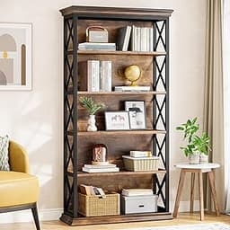 Tribesigns 6-Tier Bookcase, 71 Inches Industrial Bookshelves and Bookcases, Floor Standing 5 Shelf Display Storage Sh...