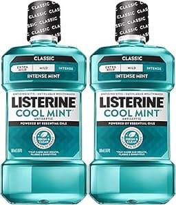 Listerine Cool Mint Intense Antiseptic Mouthwash, Daily Oral Rinse Kills 99.9% of Germs that Cause Bad Breath, Plaque...