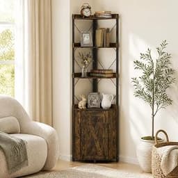 Tangkula 71" Tall Corner Bookshelf, 6 Tier Bookcase, Rustic Brown