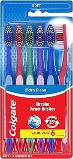Colgate Extra Clean Toothbrush, Soft Toothbrush for Adults, 6 Count (Pack of 1)