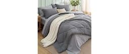 Bedsure Queen Bed in a Bag Reversible Bed Set 7 Pieces Grey/Light Grey | All seasons, reversible, soft, lightweight, ...
