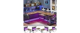 SEDETA L Shaped Computer Desk, Reversible Corner Desk with Power Outlet and Pegboard, Computer Desk with Led Lights, ...