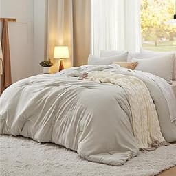 Bedsure Queen Comforter Set, Beige Soft Prewashed Bedding for All Seasons, 3 Pieces GentleSoft™ Bed Set, 1 Lightweigh...