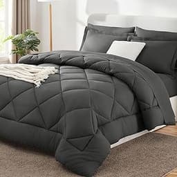 CozyLux Queen Comforter Set Dark Grey - Bed in a Bag Queen Size 7 Pieces, Luxury Soft Bed Set for All Seasons, Beddin...