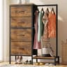 HIGDBFE Tall Dresser 44''H with Hanging Rack, 4 Drawers Small Closet Dresser for Bedroom, Reversible Fabric Chest of ...