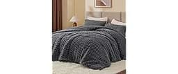 BEDELITE Fluffy Queen Comforter Set - Grey Fleece Soft Comforter for Queen Size Bed, Luxury Warm Bedding Set for Wint...