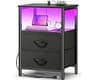 Huuger Night Stand with Charger Station and LED Lights, 2 Drawer Nightstand | Bed Side Table with Open ShelfEnd Table...