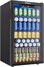 EUHOMY 130 Can Mini Fridge, Beverage Refrigerator with Glass Door, Black | 3.2 Cu.ft Capacity, 37°F to 61°F, Compress...