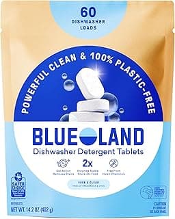 BLUELAND 100% Plastic-Free Dishwasher Detergent Tablets, 60 Count, Free & Clear, Eco-Friendly Dishwashing Pods, Natur...
