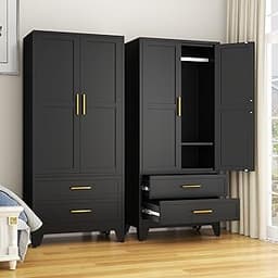 Steel Armoire Wardrobe Closet, 71" Metal Clothing Storage Cabinets with 2 Doors, 1 Adjustable Shelf and 2 Drawers, Me...