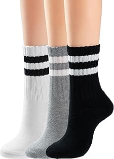 BomKinta Womens Striped Crew Socks - Retro Above Ankle Cotton Sock - Casual Cozy Athletic Style Socks Gifts Size 5-10