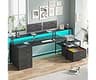 SEDETA Computer Desk with 5 Drawer, Power Outlet & Led Lights, 66'' Home Office Desk with File Drawer, Storage, Monit...