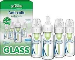 Dr. Brown's Anti-Colic Options+ Narrow Glass Baby Bottle with Level 1 Slow Flow Nipple, BPA-Free, 4 oz/120mL, 4-Pack