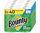 Bounty Quick-Size Paper Towels, White, 12 Family Triple = 40 Regular Rolls
