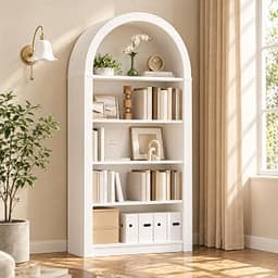 Arched Bookshelf, 5-Shelf Bookcase, Wood, 55.2"H x 27.7"W x 11.8"D