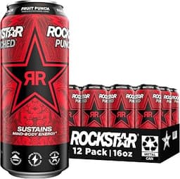 Rockstar Punched Energy Drink, Fruit Punch, 16 Fl Oz (Pack of 12) (Packaging May Vary)