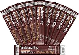 Paleovalley 100% Grass Fed Summer Sausage Beef Sticks - Delicious Gluten Free Beef Snack - High Protein Keto Friendly